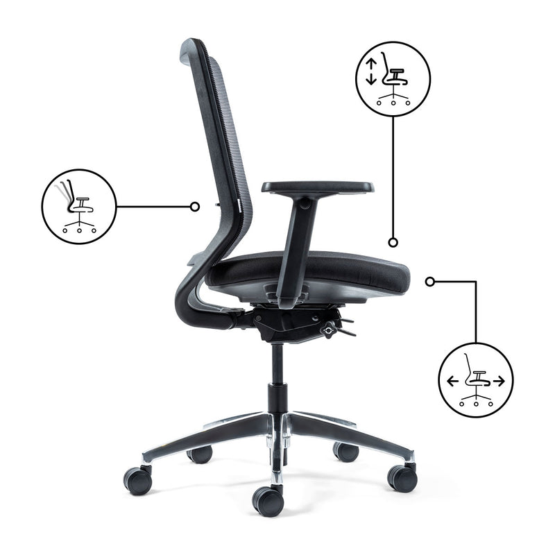 Yaasa Chair Classic in Schwarz mit verstellbarer Rückenlehne und anpassbarer Sitzhöhe und -tiefe