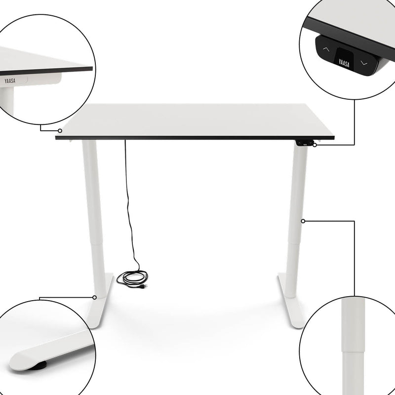 Mit dem Yaasa Desk Basic S in der Farbe Weiß kann man auch im Stehen arbeiten.