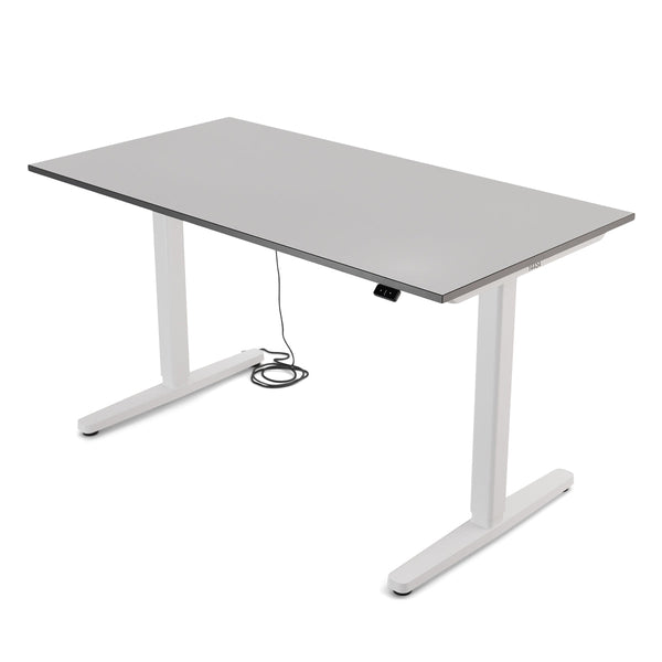 Der höhenverstellbare Desk Basic in Silberweiß.